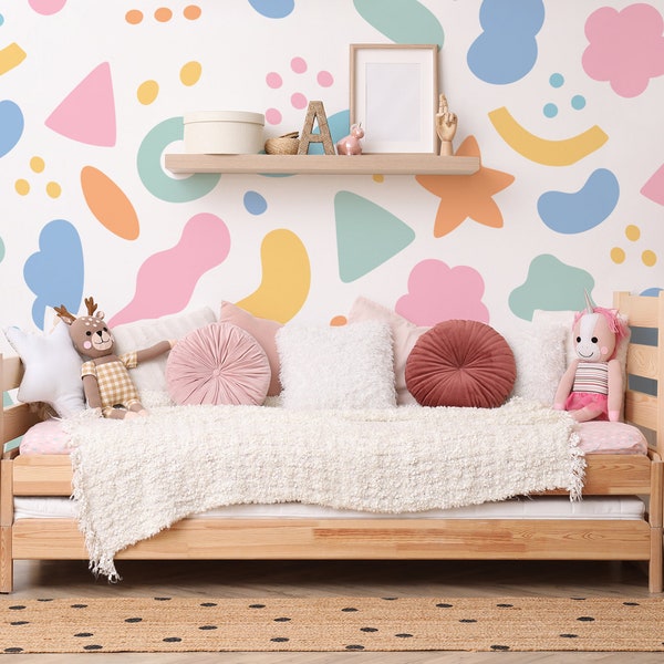 Giant set of wall decals, Pastel shapes colorful abstract wall sticker, Peal and stick, Easy to rearange, removable, Nursery Kids room decor