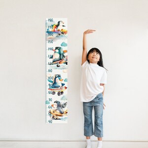 Muursticker groeigrafiek, sticker schattige pinguïns voor kinderen, pinguïns, vliegtuigen, wolken, eenvoudig te pellen en plakken
