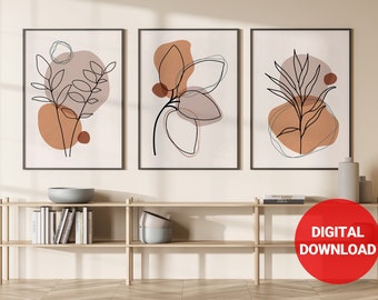Boho Flower Prints Set: Minimalist Wall Art (Digital Download)