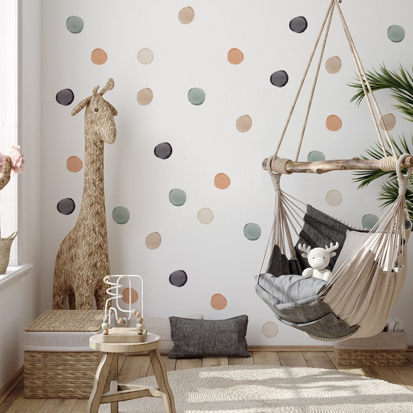 Stickers muraux pois, sticker mural pois, sticker mural pois verts, sticker mural pois verts, sticker mural pois aquarelle, stickers muraux chambre d'enfant