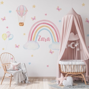 Muursticker regenboog, muursticker regenboog, sticker voor kinderen, gepersonaliseerde stickerset, ballonsticker, kinderkamer, muursticker regenboogballon