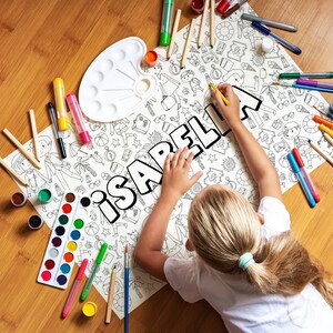 Poster da colorare di viaggio personalizzato, poster da colorare per bambini, striscione da colorare, grande poster da colorare con nome, poster educativo