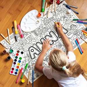 Poster da colorare personalizzato per la fattoria, poster da colorare per bambini, striscione da colorare, grande poster da colorare con nome, poster educativo da colorare