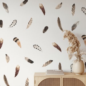 Pegatinas de pared bohemias, calcomanías de pared de estilo bohemio, decoración de pared, pegatinas de pared de plumas, pegatinas de pared de plumas bohemias