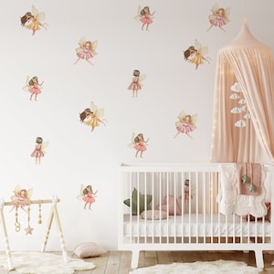 Adesivi murali fate, decalcomania murale fate, decalcomania murale cameretta bambini, adesivi murali cameretta bambini, fate della foresta, adesivi murali fate divertenti