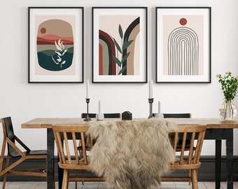 Boho Art Print Set: Minimalistisk blommig väggdekoration