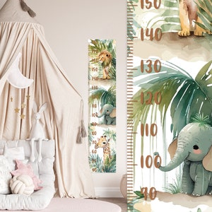 Wachstumstabelle Wandtattoo, Tropischer Dschungeltiere Aufkleber für Kinder, Elefant, Löwe, Giraffe, einfach abziehen und aufkleben