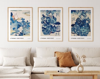 Japanese Inspired Home Office Decor Set of 3 Framed Wall Art