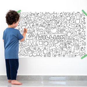 Poster da colorare personalizzato per Natale invernale, poster da colorare per bambini, striscione da colorare, grande poster da colorare con nome