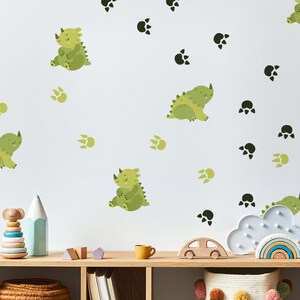Dinosaur Wall Decals Set - Mix Of 4 Colors, Vinyl Footprint & Dino Stickers For Kids Bedroom & Nursery Wall Decor - View #6