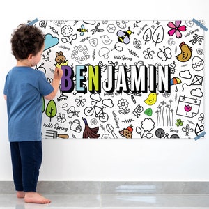 Poster da colorare 4 stagioni personalizzato, poster da colorare per bambini, striscione da colorare, grande poster da colorare con nome, poster da colorare primaverile
