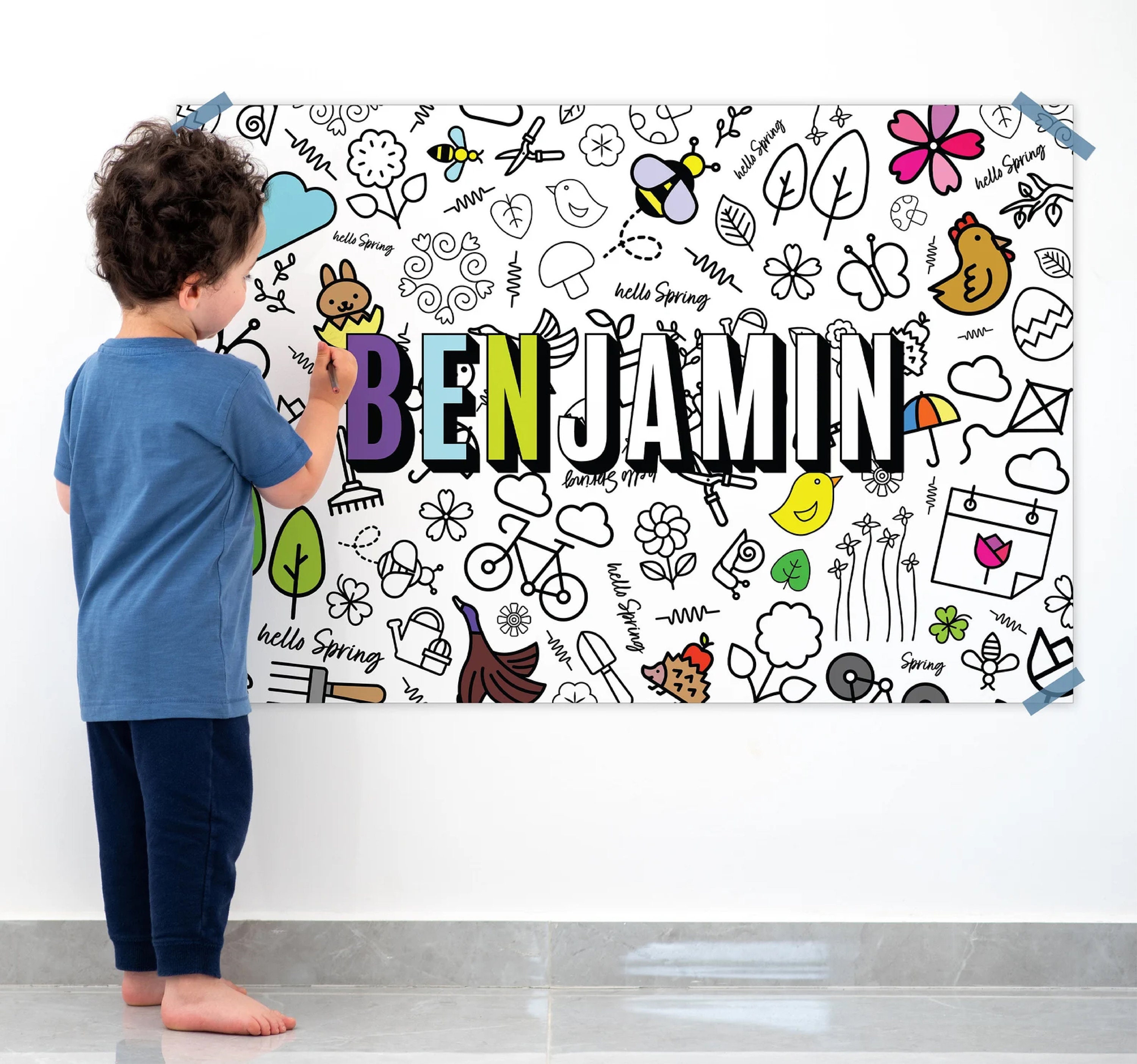 Personalized Spring Coloring Poster: Large Kids' Activity Banner With ...
