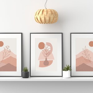 Boho Nature Poster Set of 3: Minimalist Wall Art Prints