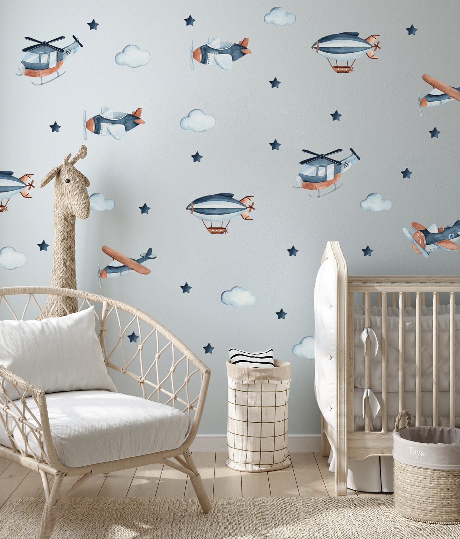 JOINPAYA Airplane Floor Sticker - 90x60 Cm, Removable PVC Decal, Kids Room Decor, Self-Adhesive Sky & Clouds Design