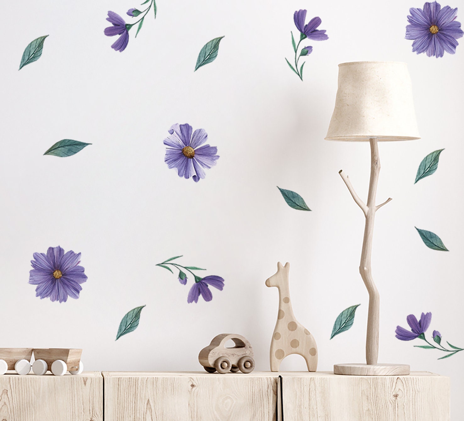 Sticker mural Ensemble de fleurs de prairie pastel - 100 x 100 cm