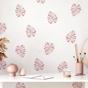 Monstera wall stickers, Monstera wall decal, Watercolor monstera, Floral wall sticker, Pink monstera wall sticker, Watercolor monstera decal