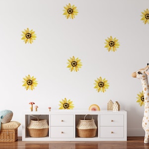 Floral Wall Stickers, Sunflower Wall Decal, Wall decor, Boho style wall sticker, Pastel flower wall stickers, Botanical wall stickers