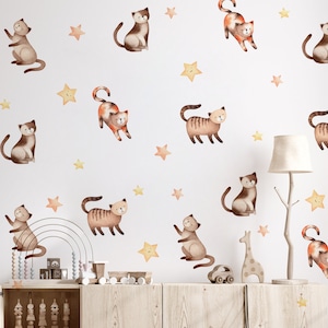 Cats wall stickers, Cats wall decal, Kids room wall decal, Kids room wall stickers, Cats, Stars, Funny cats wall stickers