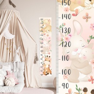 Wachstumstabelle Wandtattoo, niedliche Tiere Aufkleber für Kinder, Hase, Löwe, Giraffe mit Babys, einfach abziehen und aufkleben
