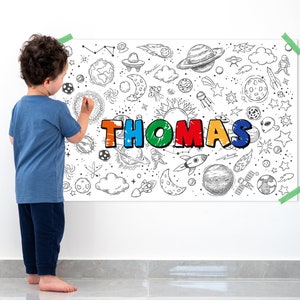 Póster para colorear del universo personalizado, Póster para colorear para niños, Estandarte para colorear, Póster grande para colorear con nombre, Póster educativo