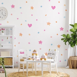 Stickers muraux coeurs et étoiles, Sticker mural coeurs, joli sticker mural, Stickers muraux coeurs pastel, srickers colorés, autocollants mignons