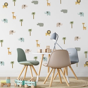Pegatinas de pared de animales de safari, calcomanías de pared de animales salvajes, calcomanías para habitación de niños, elefante, jirafa, león, hipopótamo, cocodrilo, calcomanías de pared de animales de safari