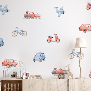 Trains wall stickers, Trains wall decal, Kids room wall decal, Kids room wall stickers, Plane, car, bicycle, motorcycle, Peal & Stick