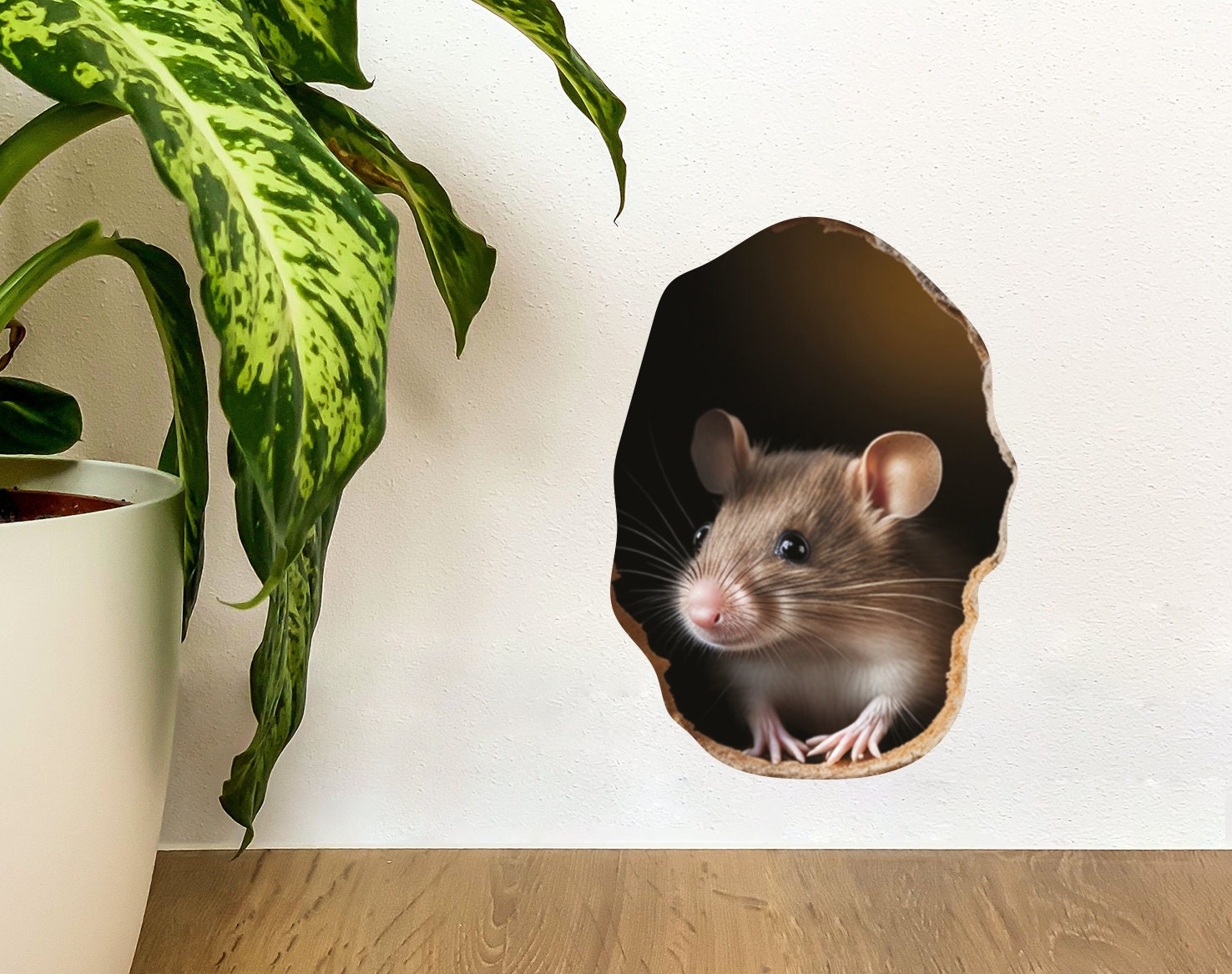 Mouse Hole Sticker, 3D Wall Decal, Skirting Board Sticker, Realistick Mouse, Funny Kitchen Decal, Reusable Peel and stick decal
