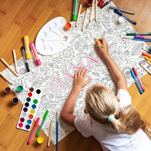 Poster da colorare con fiori personalizzati, poster da colorare per bambini, striscione da colorare, grande poster da colorare con nome, poster educativo