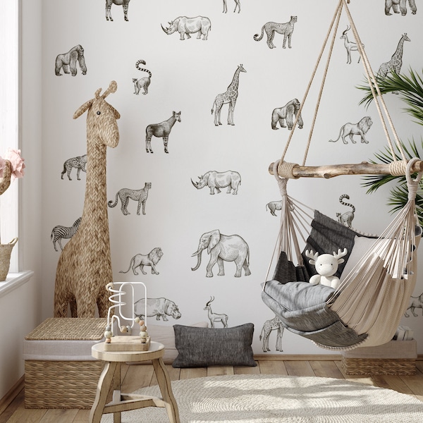 Safari animals wall stickers, Wild animals wall decal, Kids room decal, Kids room stickers, Safari wall stickers, Safari animals wall decal