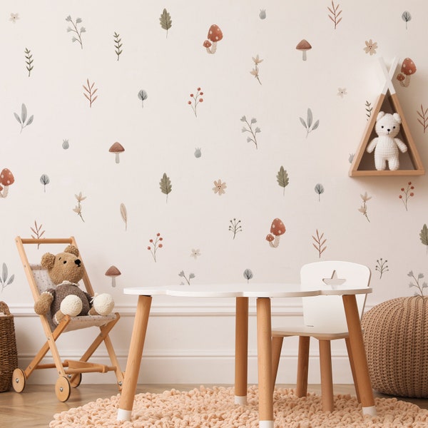 Blommiga väggdekaler: Boho botaniska klistermärken, pastellblomdekor