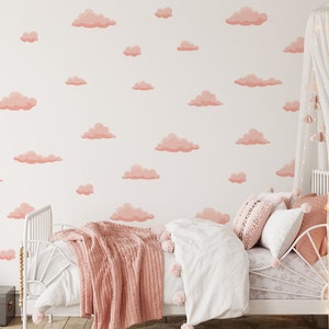 Clouds wall stickers, Pink clouds wall decal, Kids room wall decal, Kids room wall stickers, Clouds, Pink watercolor clouds,
