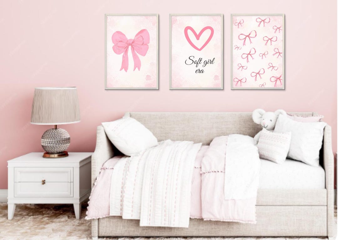 Light Pink Bow Wall Art Pink Girly Nursery Posters Set of 3 Printable ...