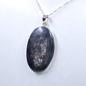 Flashy Iolite Sunstone Sterling Silver Necklace, Natural Iolite Sunstone Pendant with Silver chain, Handmade Pendant, Gift for Her/Him