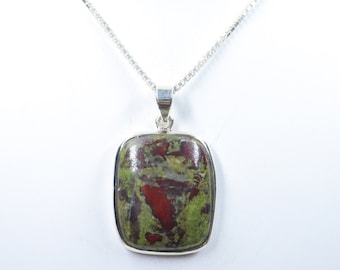 Dragon blood Jasper Pendant, 925 sterling silver Pendant with silver chain, Dragon Blood jewelry, Gift for Her, Beautiful Handmade Pendant