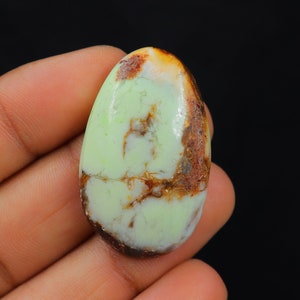 Gems_Hub Zitronen-Chrysopras Edelstein 36x22x4mm - Ovaler Cabochon Für Schmuckherstellung