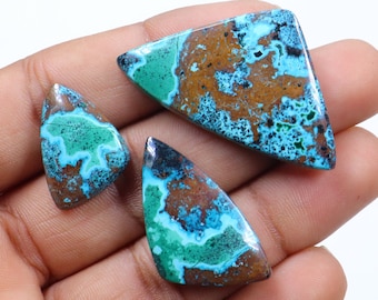 3 Pieces Designer Chrysocolla Malachite Cabochon, Natural Chrysocolla Malachite Stone, Jewellery Making, Chrysocolla Cabochon, Loose Stone