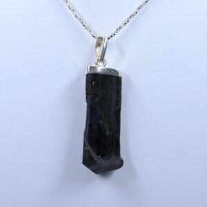 A+ Black Tourmaline Pencil Sterling Silver Necklace, Natural Tourmaline stone Pendant with silver chain, Handmade Pendant, Gift forHer/Him