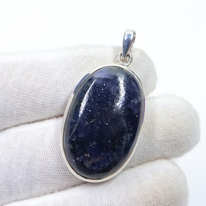 Flashy Iolite Sunstone Sterling Silver Necklace, Natural Iolite Sunstone Pendant with Silver chain, Handmade Pendant, Gift for Her/Him