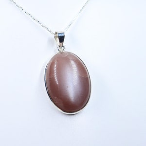 Glänzender afrikanischer Pfirsich Mondstein Sterlingsilber Halskette, natürlicher Pfirsich Mondstein Anhänger mit Silberkette, handgemachter Anhänger, Geschenk für sie