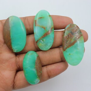 4 Pieces Bio Chrysoprase Cabochon, Wire Wrapping, Natural Bio Chrysoprase Stone, Pendant Jewellery Making, Bio Chrysoprase Loose Stone