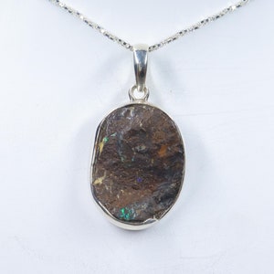 Fantastic Boulder Opal Druzy Sterling Silver Necklace, Natural Boulder Opal Pendant with silver chain, Handmade Pendant, Gift forHer/Him