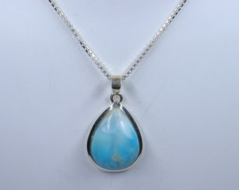 Larimar sterlingzilveren ketting, natuurlijke larimar-hanger met zilveren ketting, larimar-hanger, cadeau voor haar, handgemaakte hanger, herenhanger