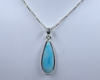 Larimar sterlingzilveren ketting, natuurlijke larimar-hanger met zilveren ketting, larimar-hanger, cadeau voor haar, handgemaakte hanger, herenhanger