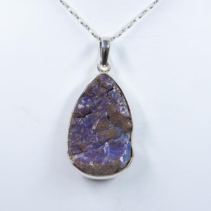 Fantastic Boulder Opal Druzy Sterling Silver Necklace, Natural Boulder Opal Pendant with silver chain, Handmade Pendant, Gift forHer/Him