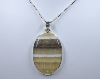 Designer Zebra Calcite Sterling Silver Necklace,Natural Phantom Calcite pendant with silver chain, Mexican Calcite, Gift for HerMens Pendant