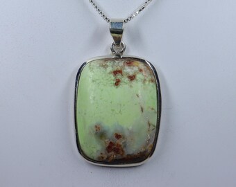 Superb Lemon Chrysoprase Sterling Silver Necklace, Natural Lemon Chrysoprase Pendant with silver chain, Handmade Pendant, Gift for Her
