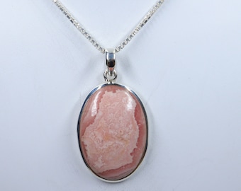 Colgante de rodocrosita, colgante de plata de ley 925 con cadena de plata, joyería de rodocrosita, regalo para ella, colgante hecho a mano, colgante de piedra preciosa