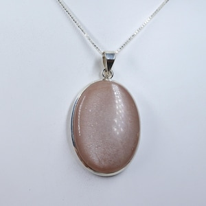 Schöne Pfirsich Mondstein Sterling Silber Halskette, Natürliche glänzende Pfirsich Mondstein Anhänger mit Silber Kette, handgemachte Anhänger, Geschenk für Sie