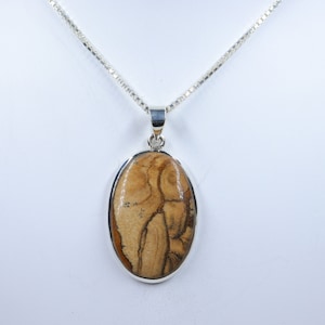 Picture Jasper Pendant, 925 sterling silver Pendant with silver chain, Picture Jasper jewelry, Gift for Her, Beautiful Handmade Pendant